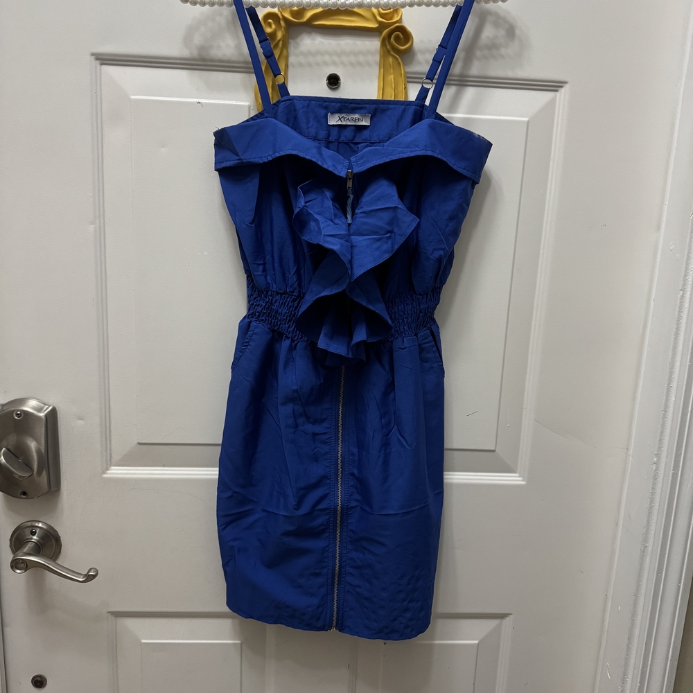 Xtaren Strapless Royal Blue Dress with Ruffle Detail